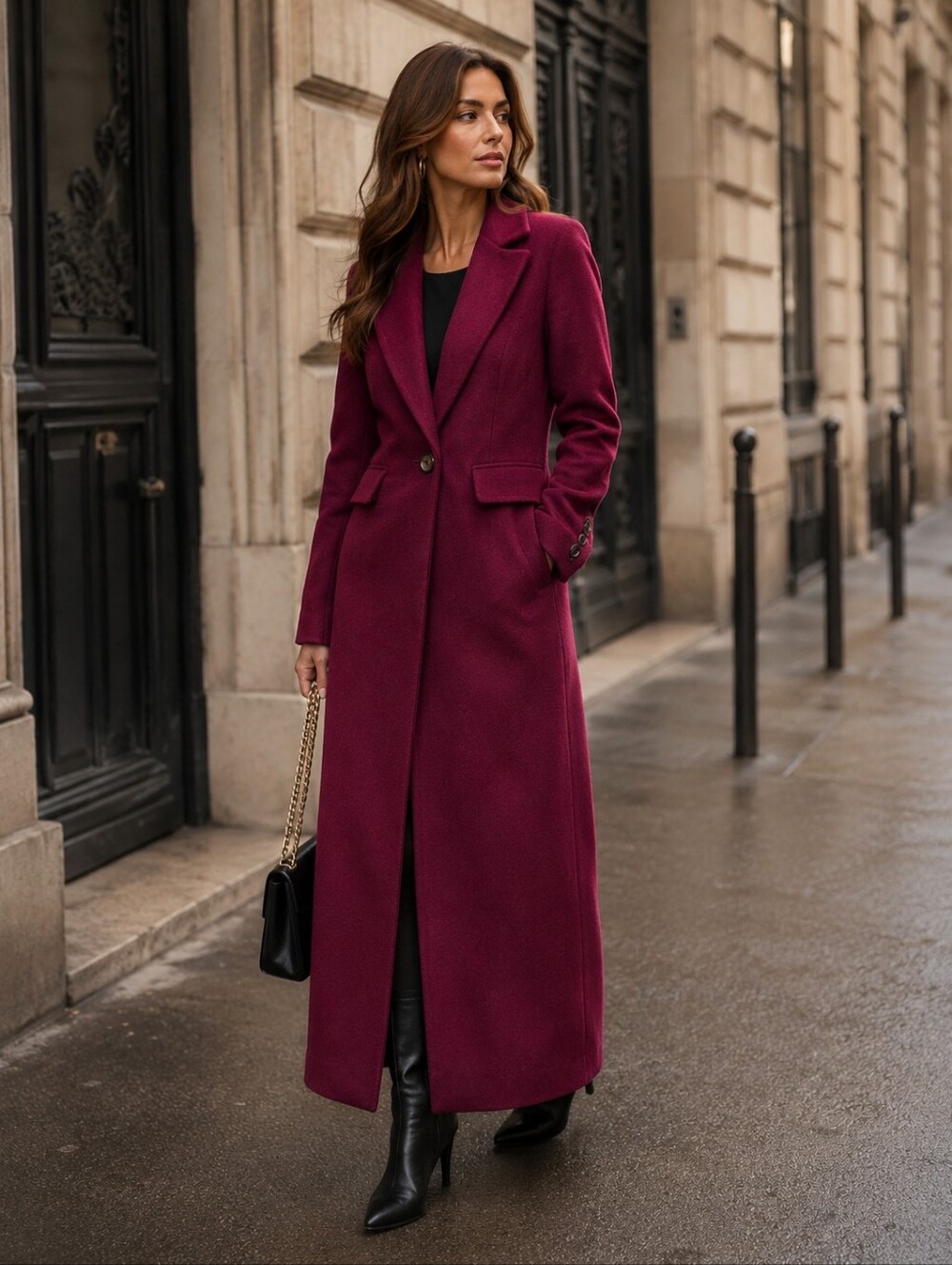 Avec Les Filles Burgundy Wool Blend Single-Button Coat